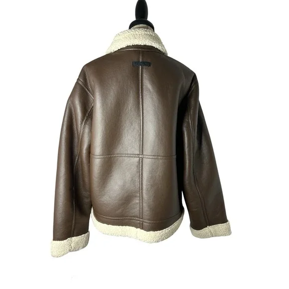Hudson Jeans Faux Brown Shearling-Collar Bomber Jacket XL. NWT $238.00 - Picture 3 of 9
